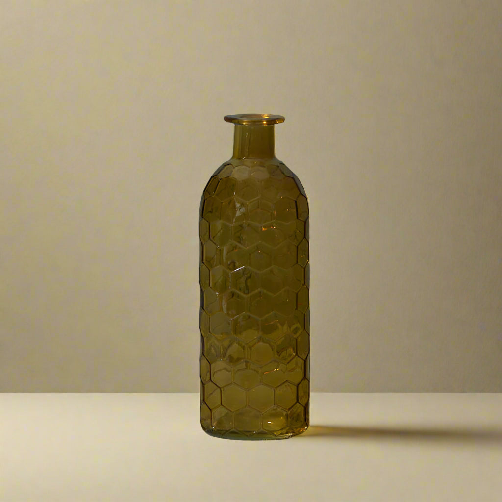 Yellow Honeycomb Glass Bottle