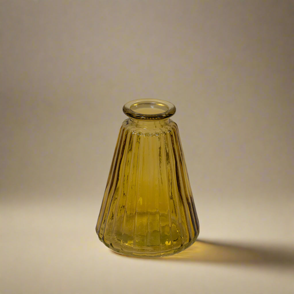 Yellow Ribbed Glass Bottle