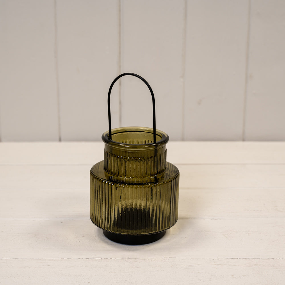 Olive Green Glass Candle Holder Medium