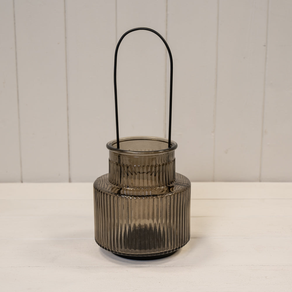 Warm Grey Glass Candle Holder With Handle Large