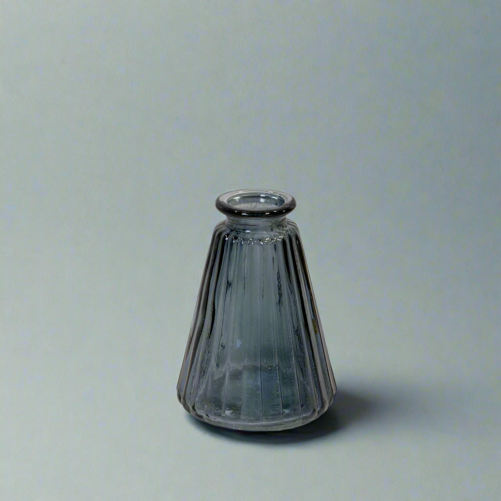 Blue Ribbed Glass Bottle