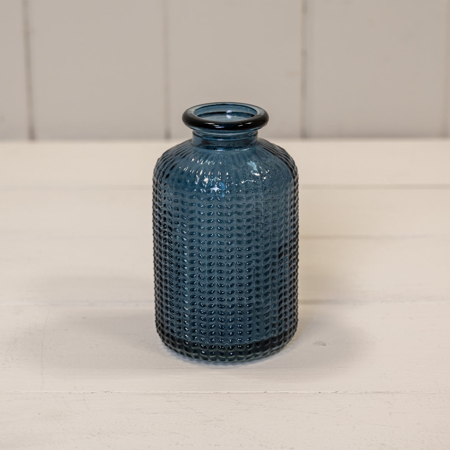 Blue Dimpled Glass Bottle