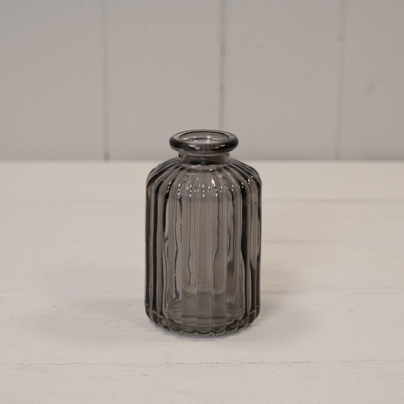 Smoky Grey Ribbed Glass Bottle