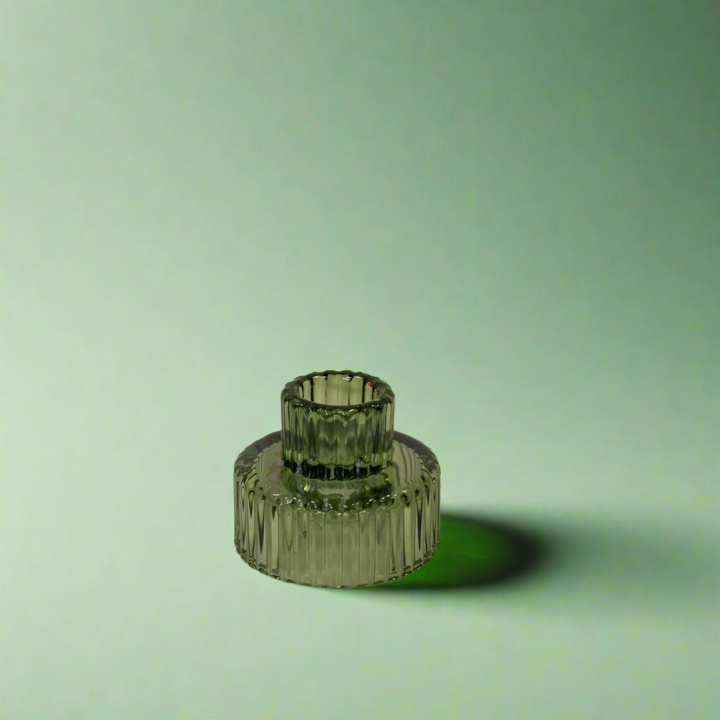 Vintage Green Glass Candle Holder