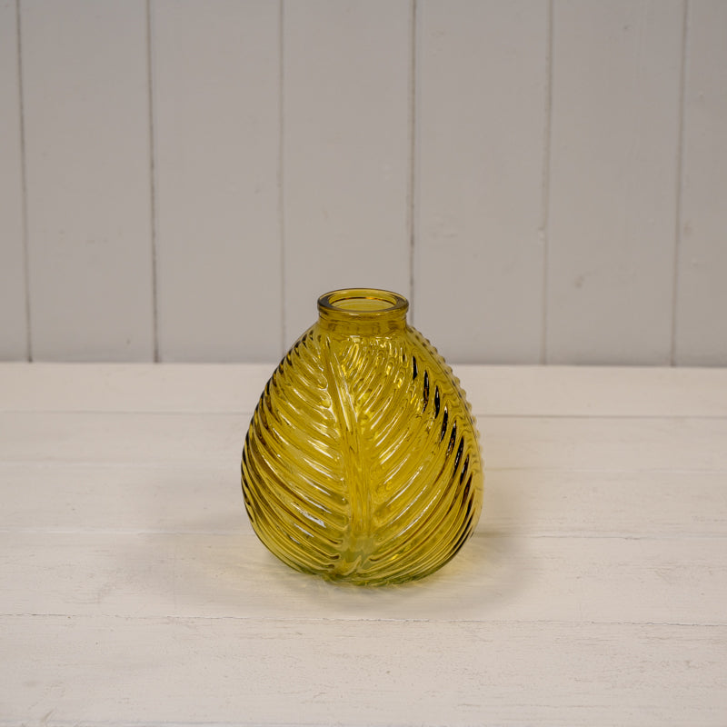 Yellow Glass Leaf Bottle