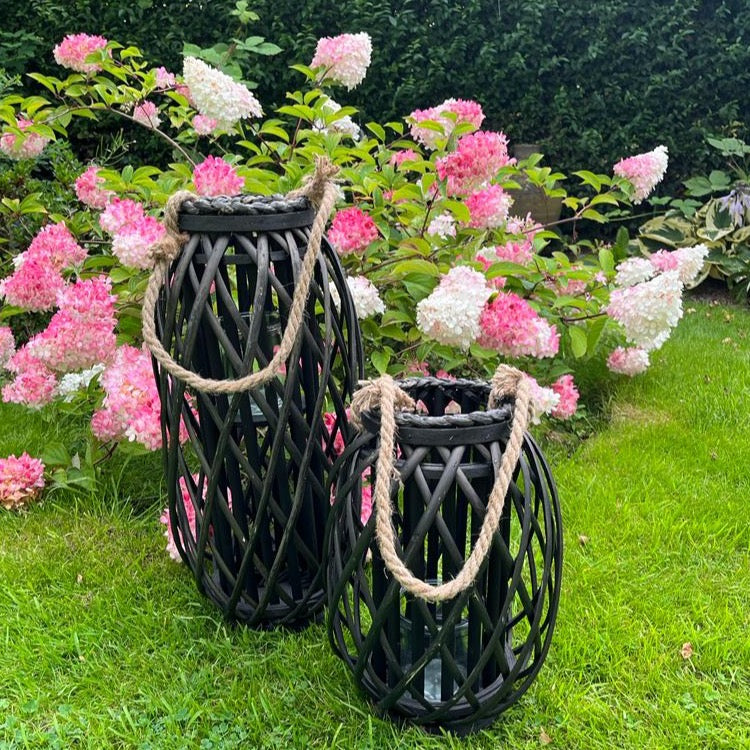 Wicker Lantern Natural Black
