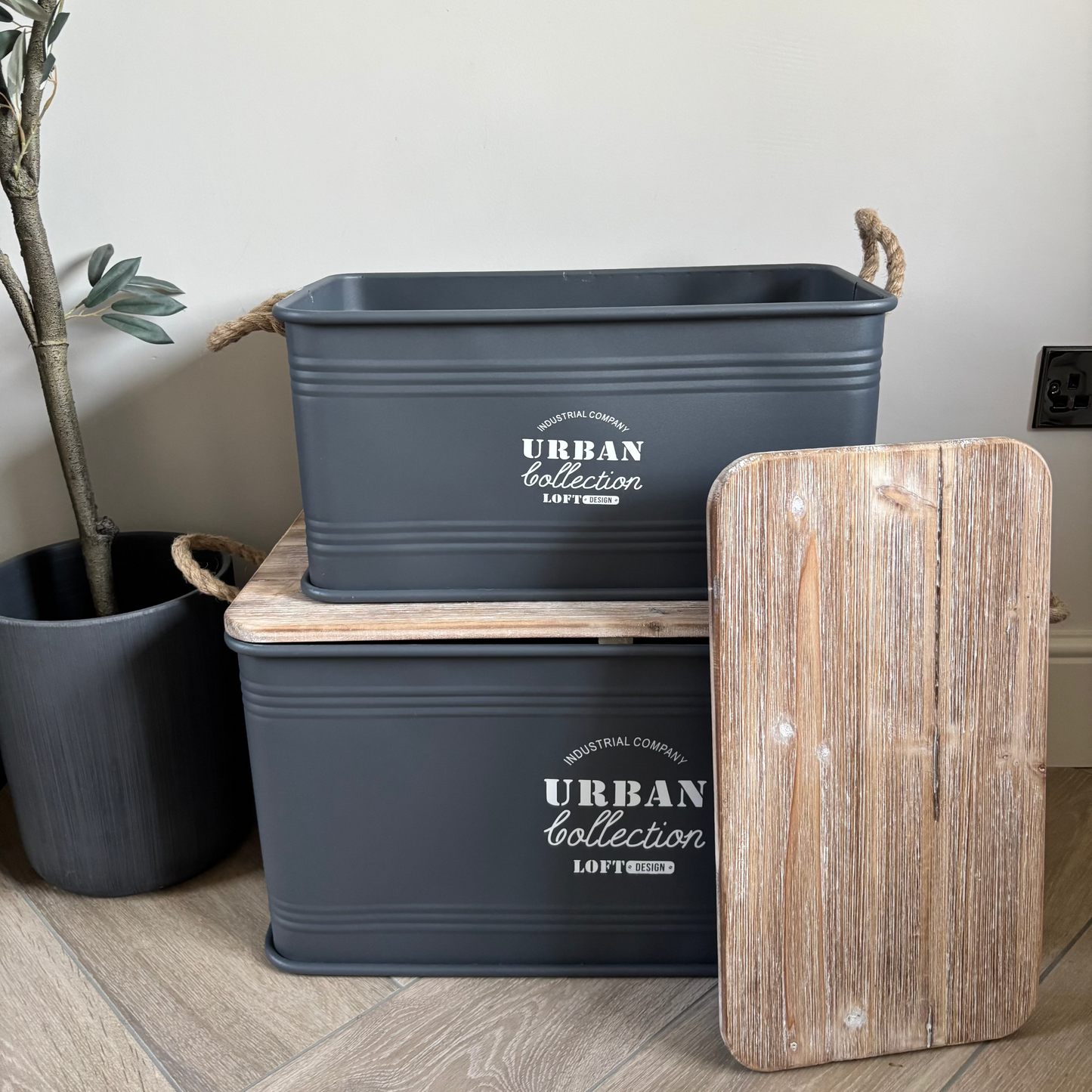 Set Of Three Grey Urban Rectangular Storage Containers