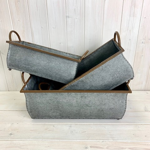 Rectangular Metal Trough Planters Set