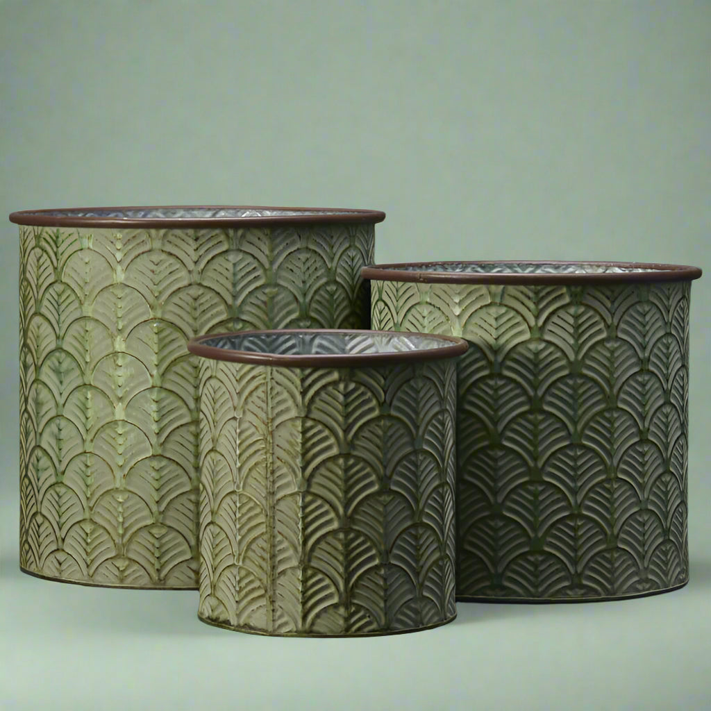 Zinc Vintage Green Planters Set