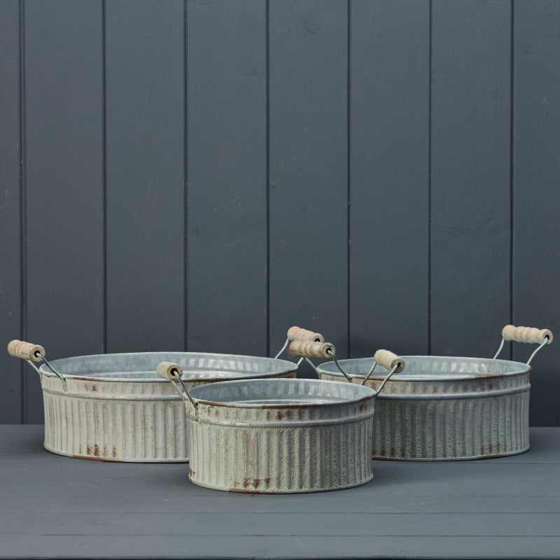 Vintage White Ribbed Planters Set