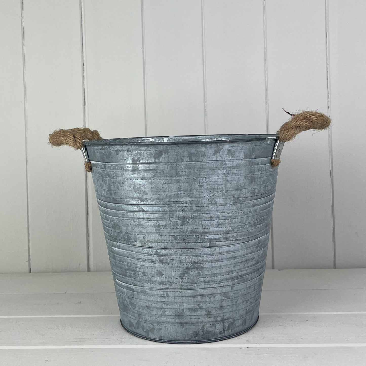 Ribbed Zinc Bucket with Hessian Ears