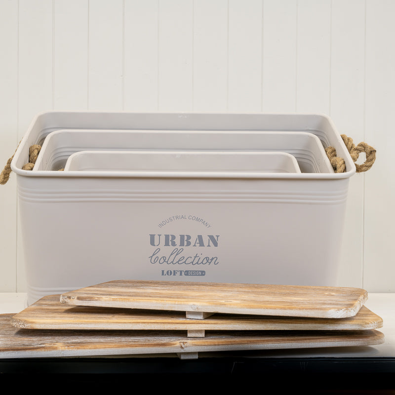 Set Of Three Cream Urban Rectangular Storage Containers
