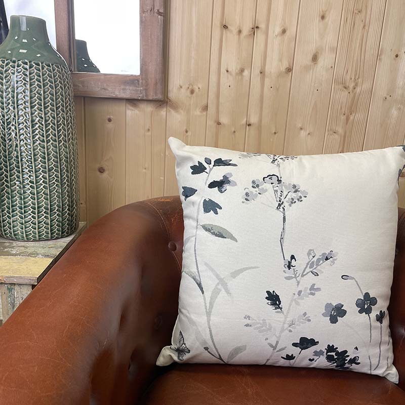 Handmade Washable Cotton Cushion Cream Floral Pattern