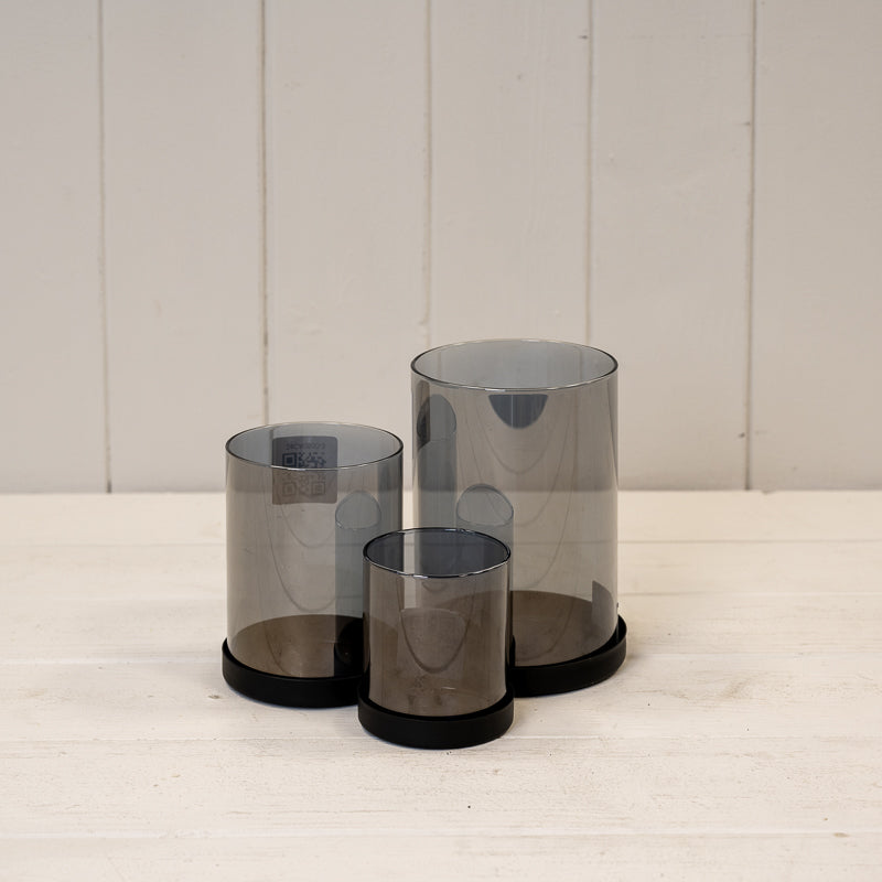 Black Glass Candle Holders With Metal Base