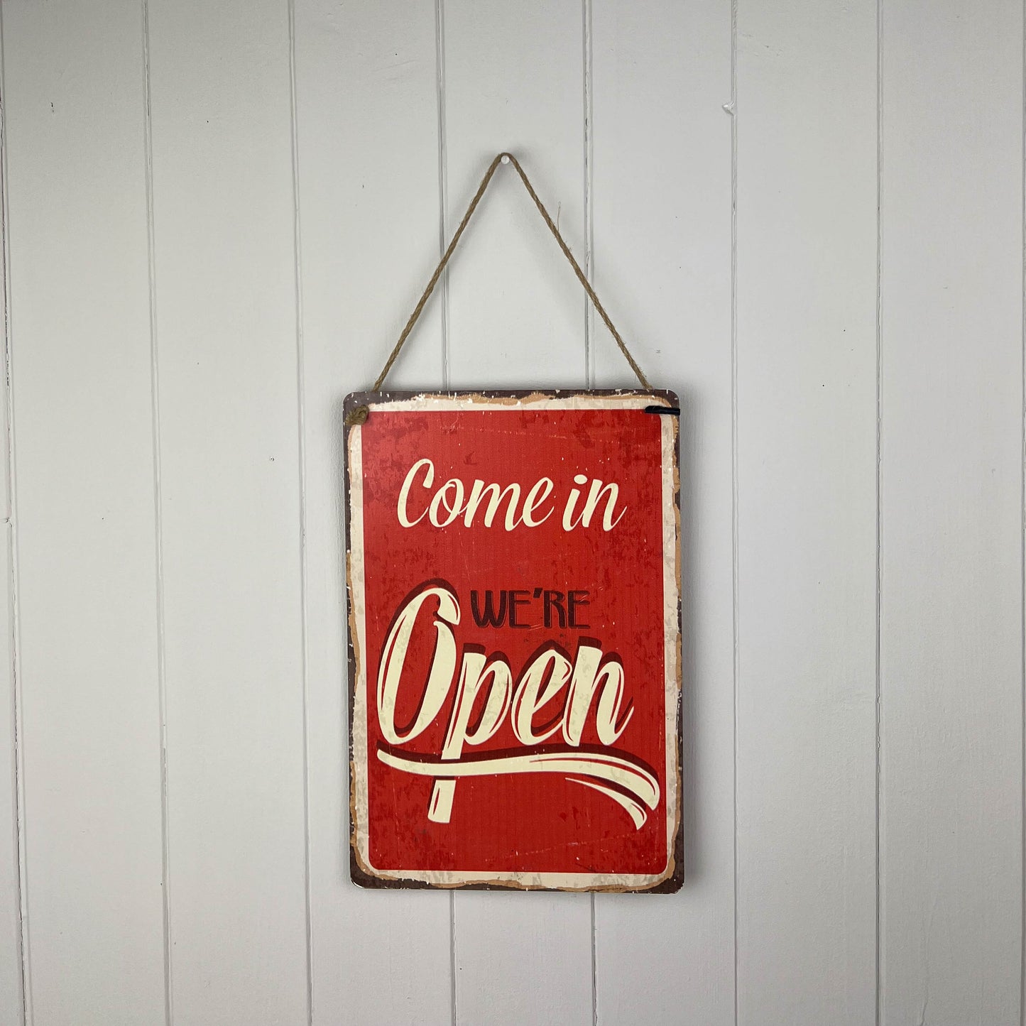 Red Metal Open Close Sign With Rope Hanger