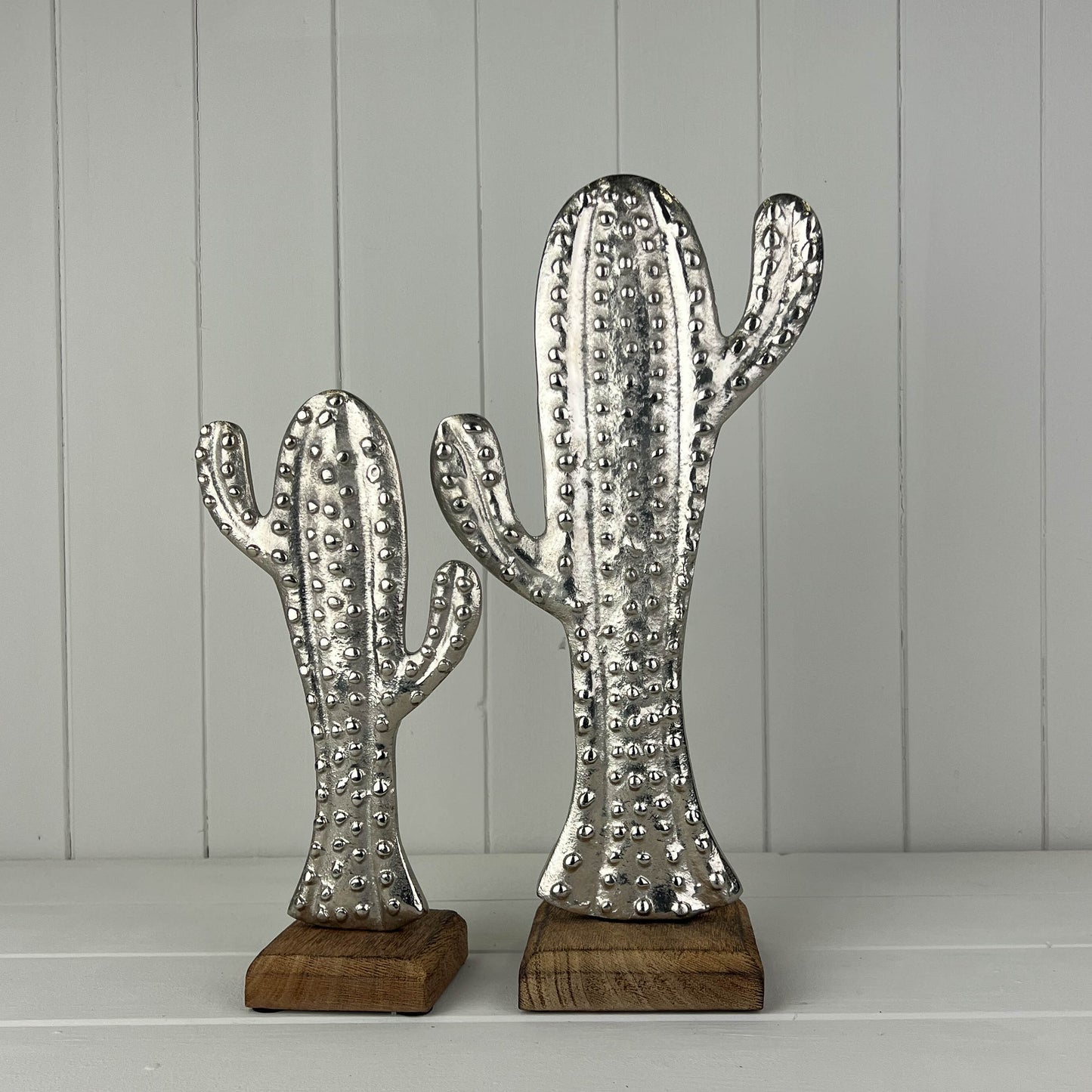 Aluminium Cactus On Wooden Base