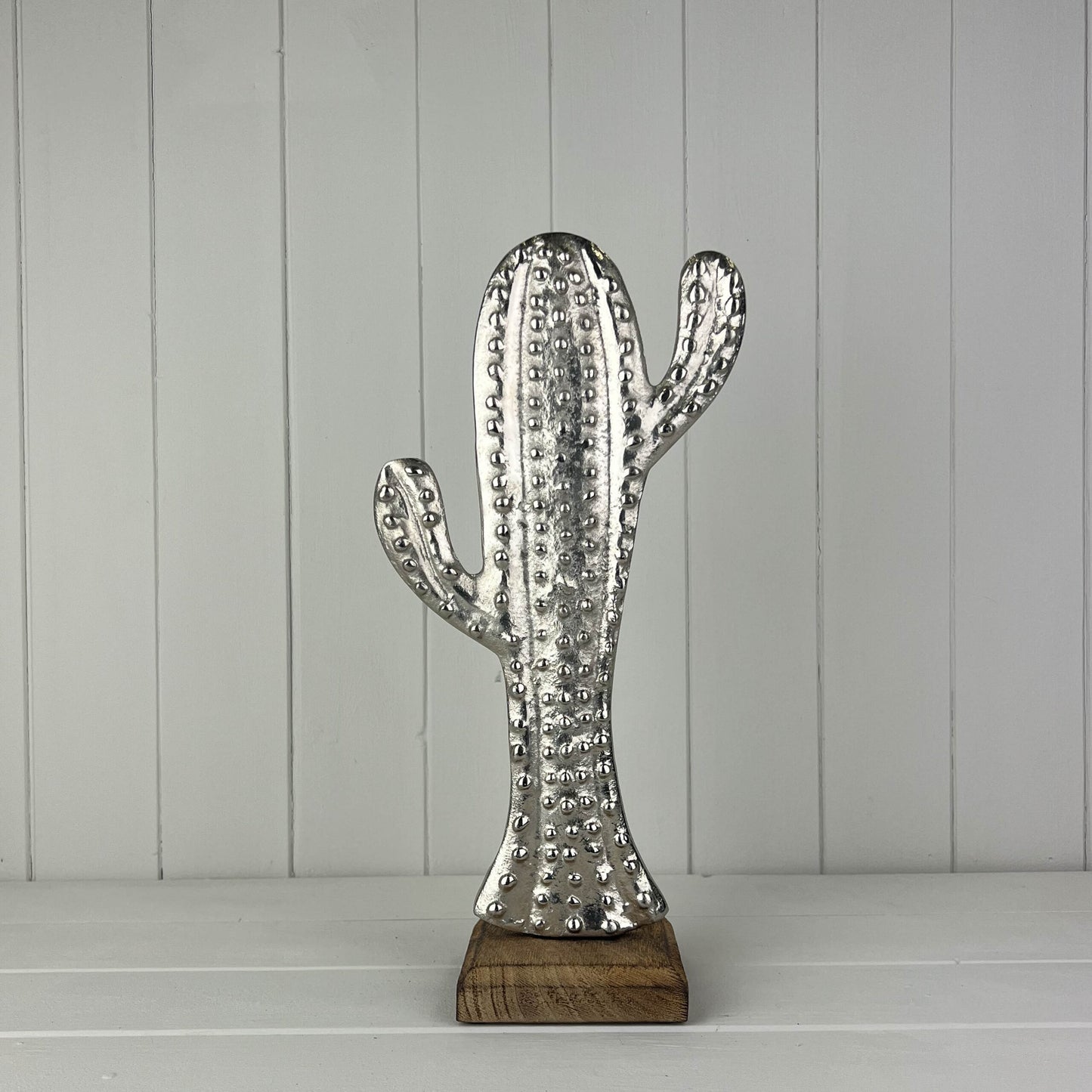 Aluminium Cactus On Wooden Base