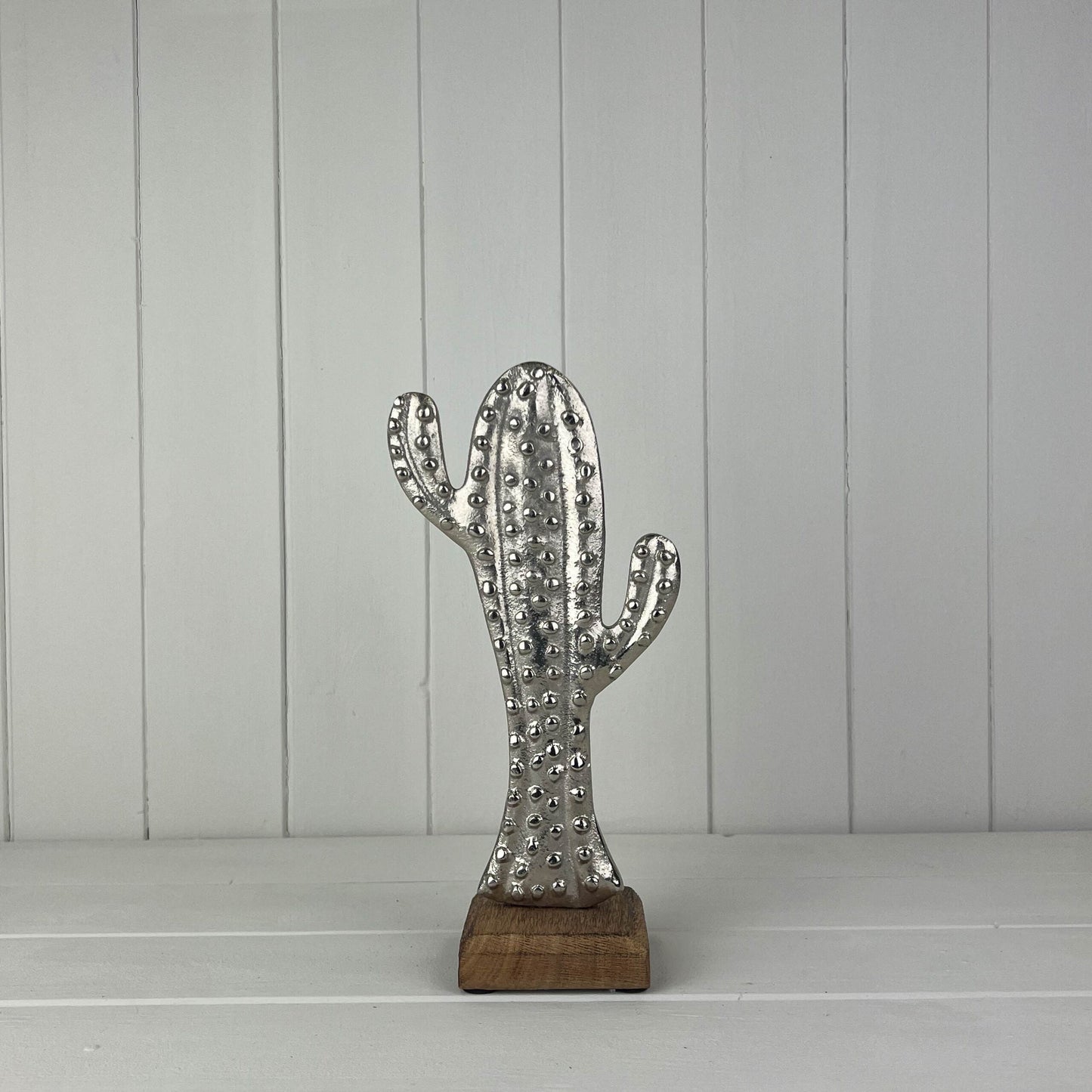 Aluminium Cactus On Wooden Base
