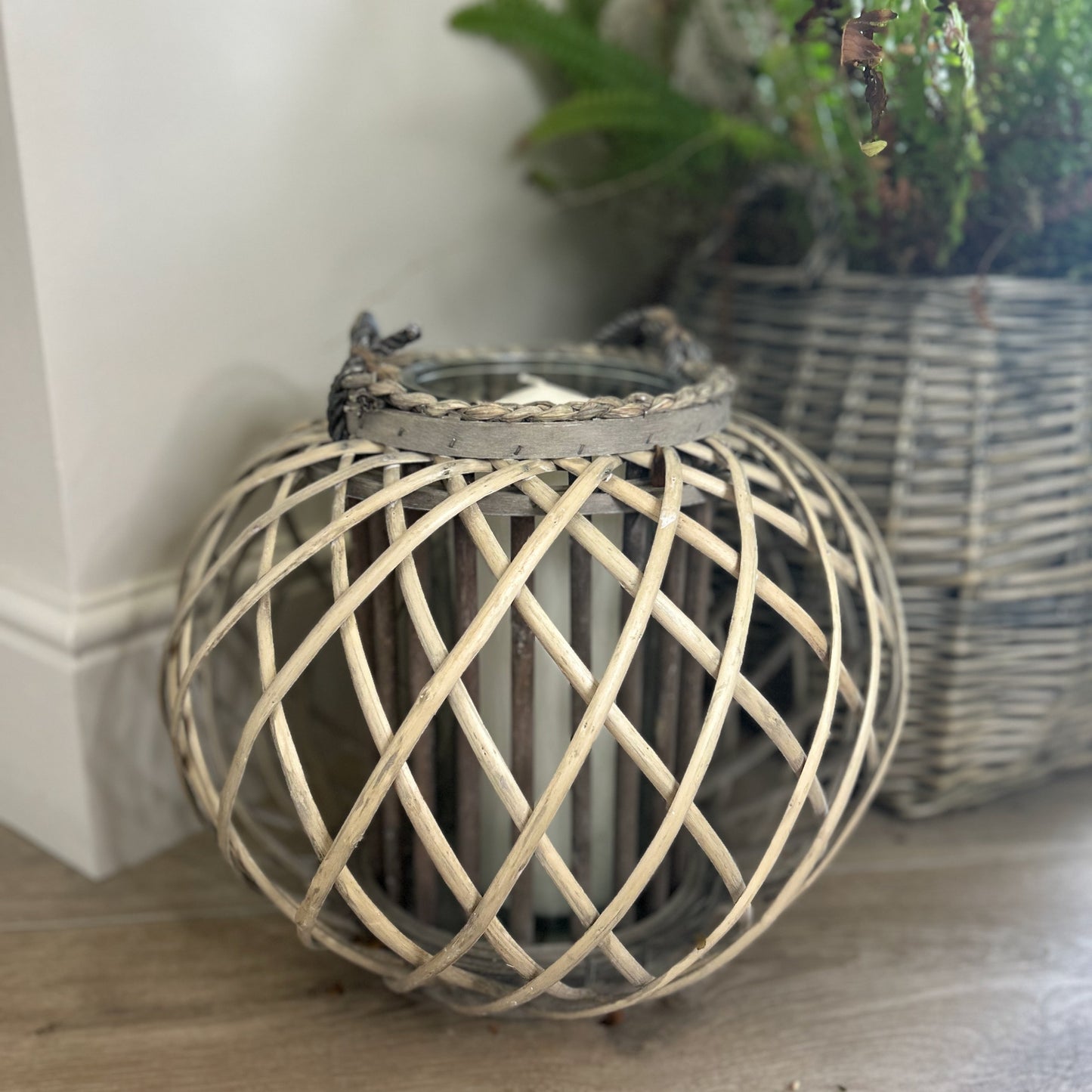 Grey Wicker Lantern