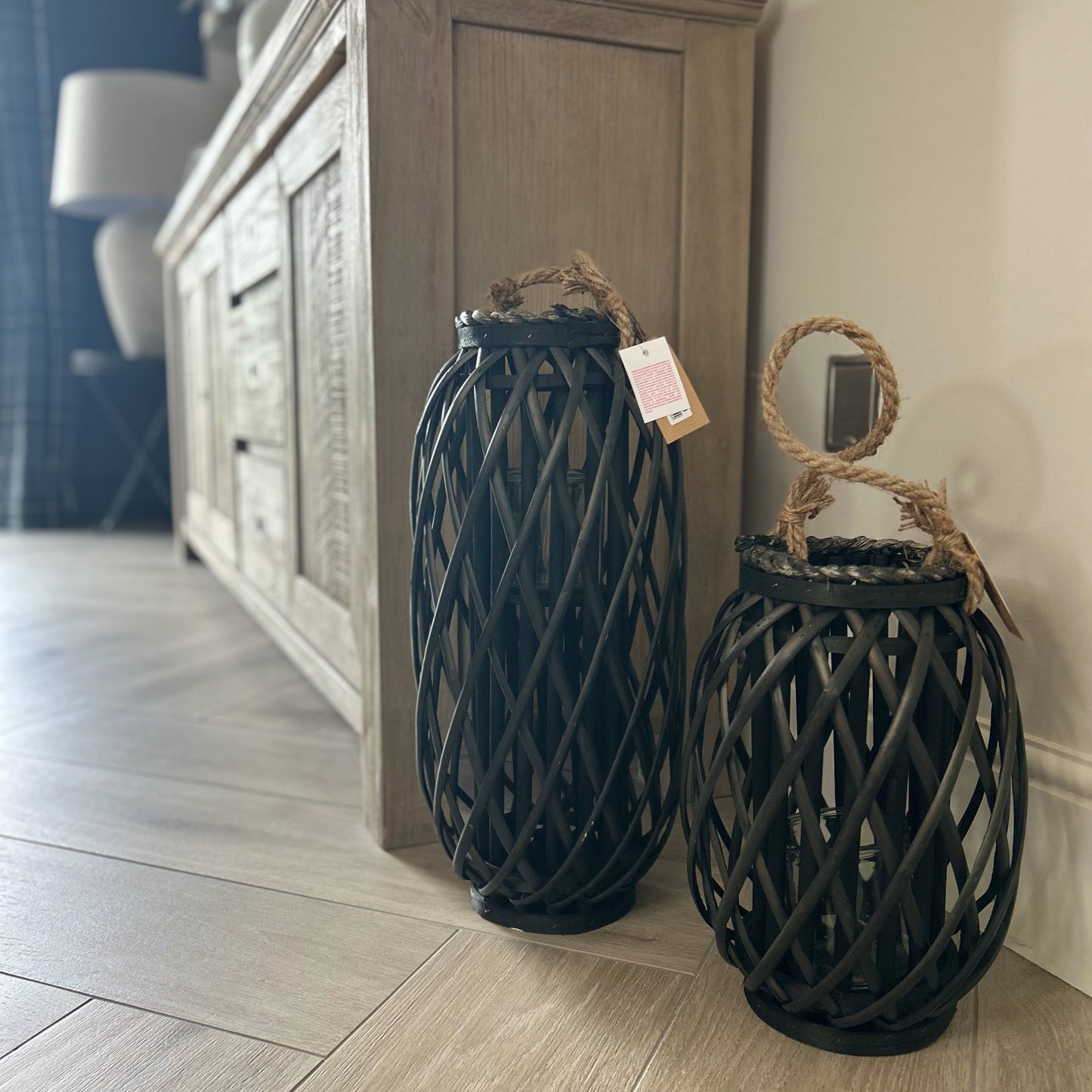 Wicker Lantern Natural Black