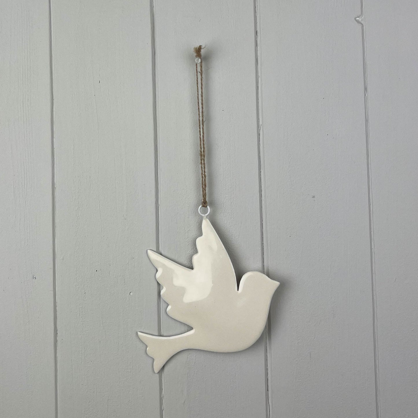 White Enamel Hanging Dove