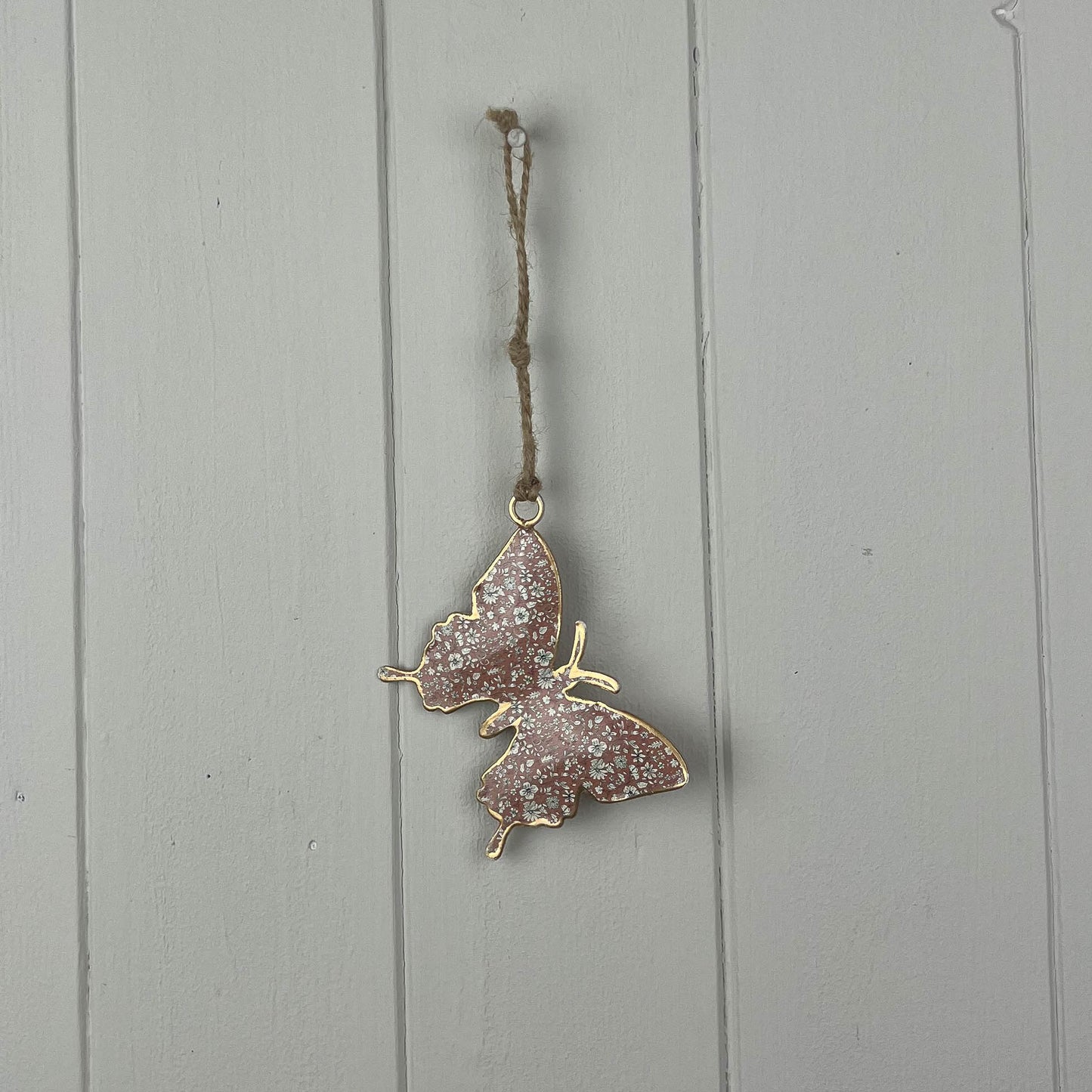Pink Metal Hanging Butterfly