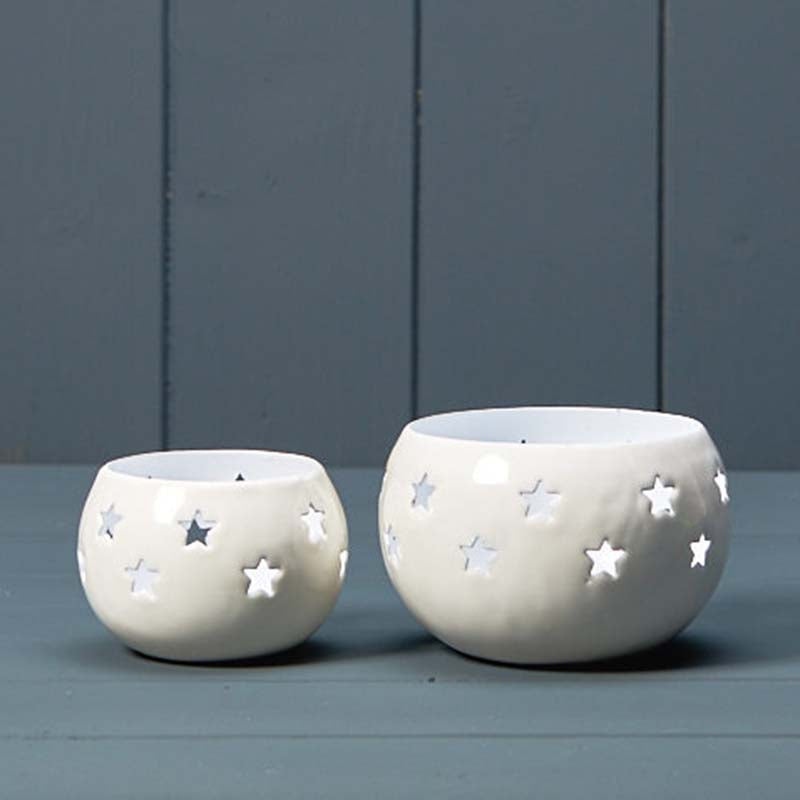 White Votive with Star Cut Design