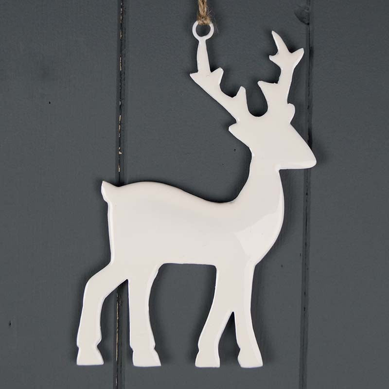 White Hanging Enamelled Reindeer