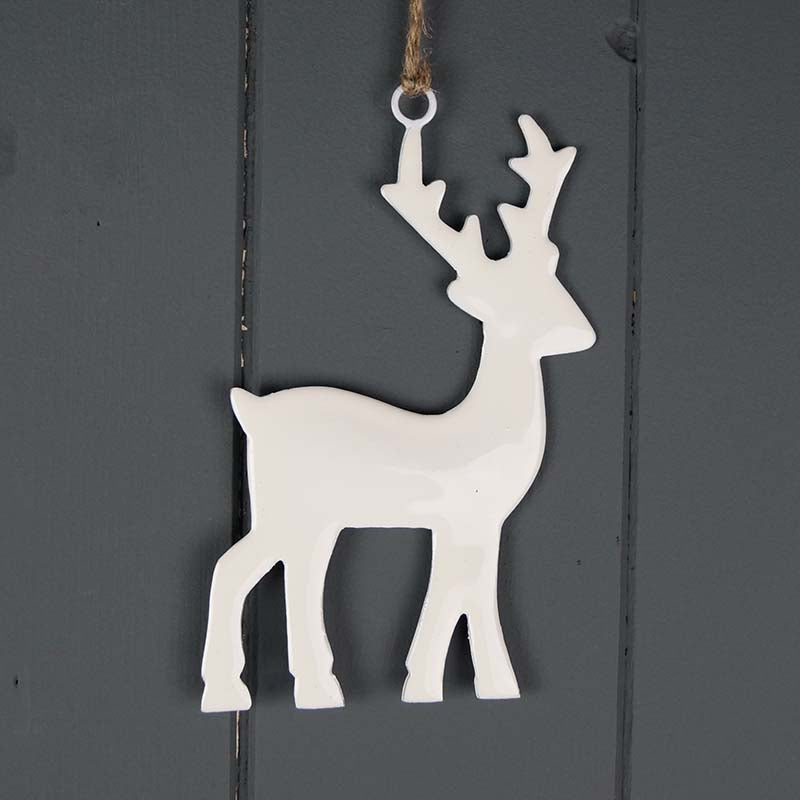 White Hanging Enamelled Reindeer
