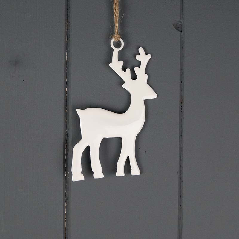 White Hanging Enamelled Reindeer