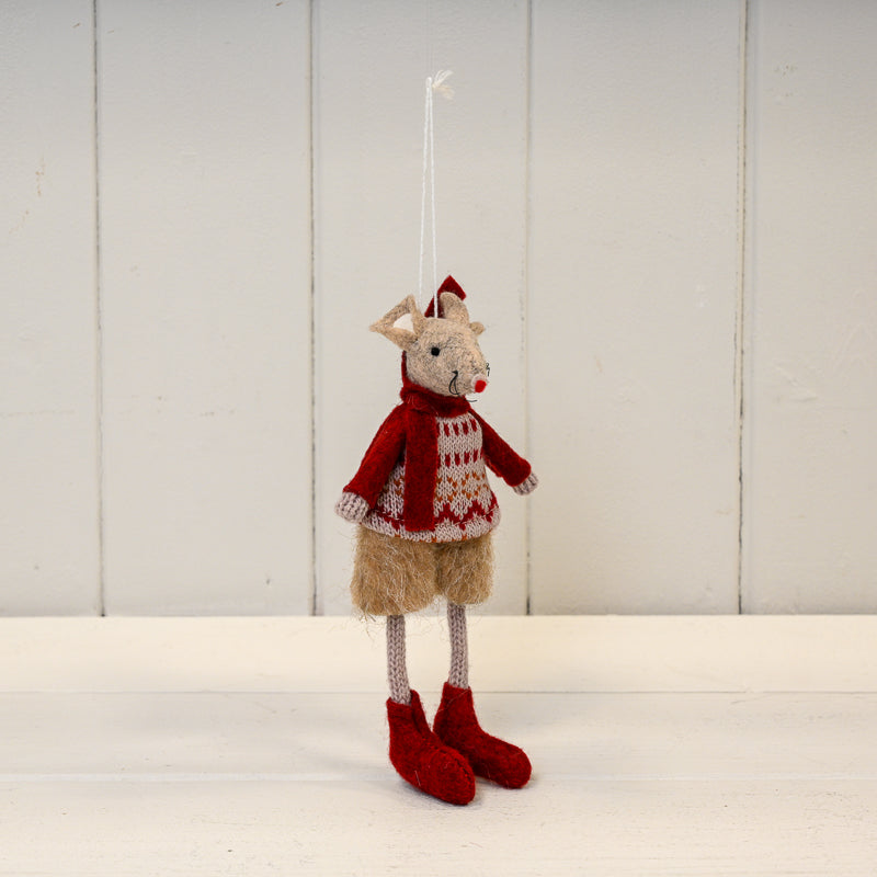 Hanging Winter Mouse With Patterned Jumper