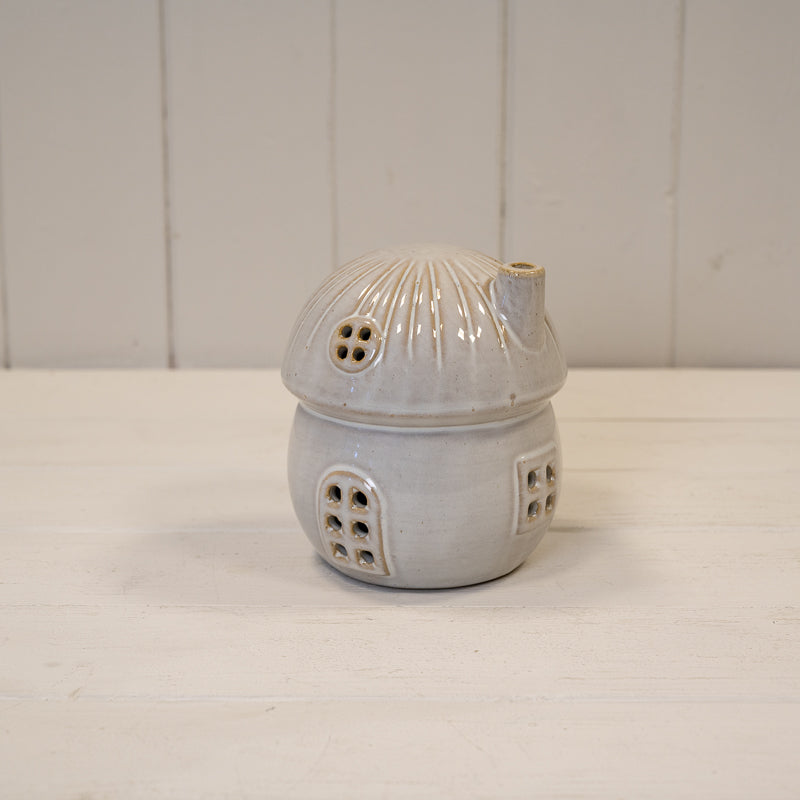 Glazed Ceramic Mushroom House With Led Ornament