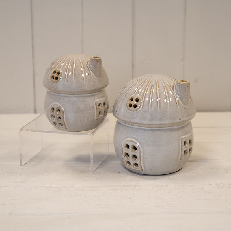 Glazed Ceramic Mushroom House With Led Ornament