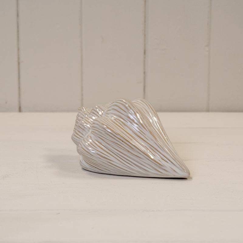 Glazed Ceramic Shell Ornament With Textured Detail