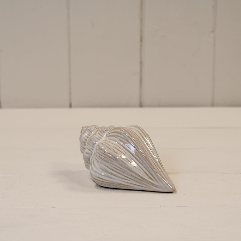 Glazed Ceramic Shell Ornament With Textured Detail