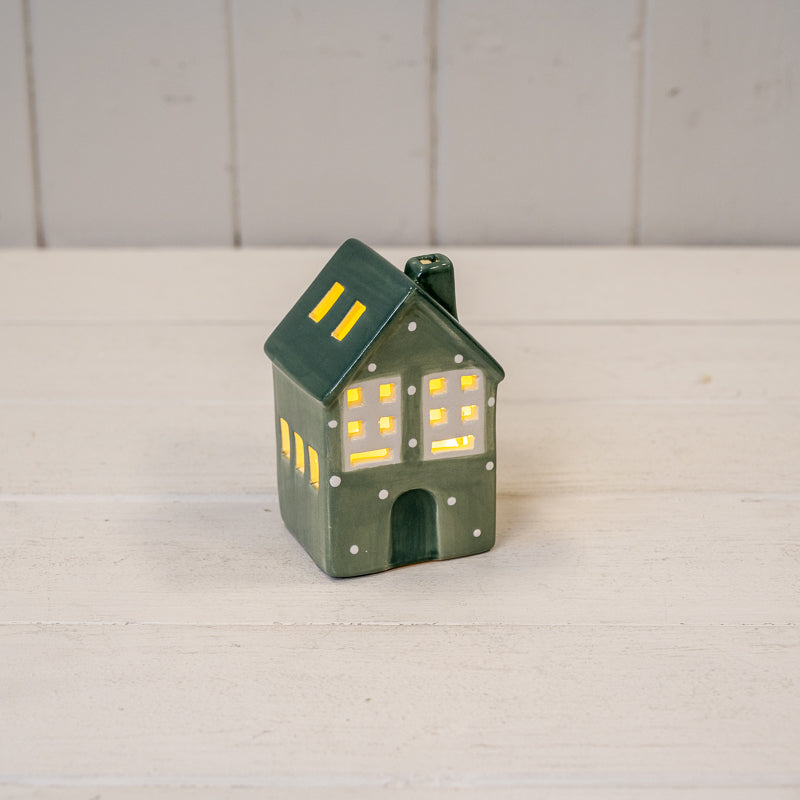 Green Ceramic LED House With Patterns