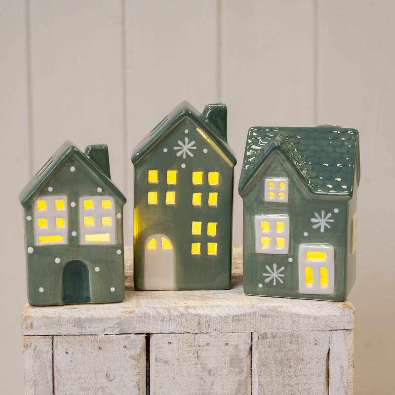 Green Ceramic LED House With Patterns