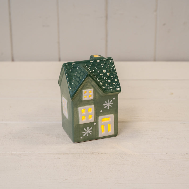 Green Ceramic LED House With Patterns