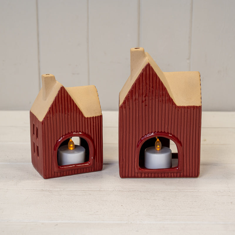 Red Ceramic House Tealight Holder