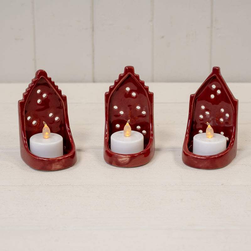 Red Ceramic Pointed House Tealight Holder