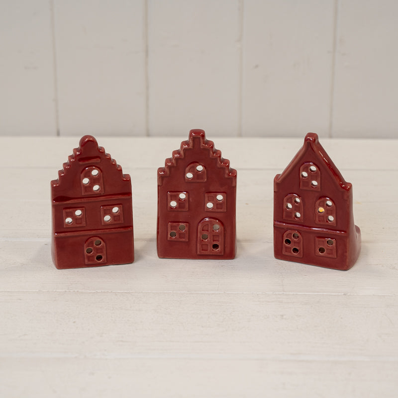Red Ceramic Pointed House Tealight Holder