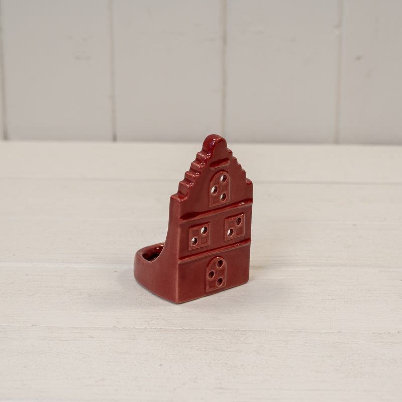 Red Ceramic Pointed House Tealight Holder