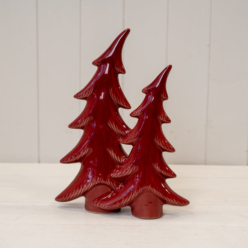 Red Ceramic Bendy Double Christmas Trees