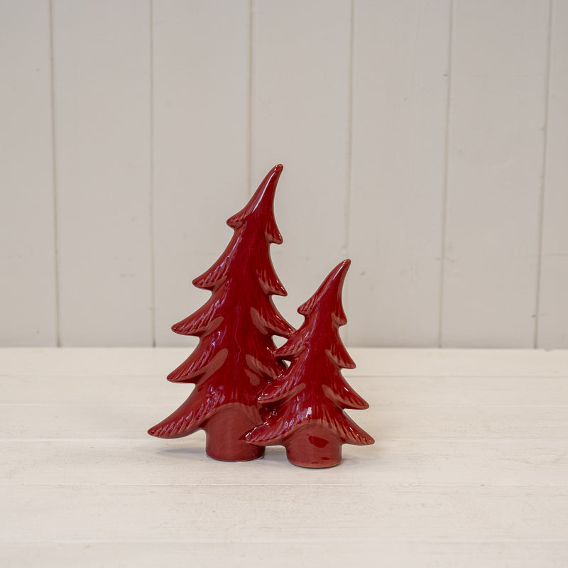 Red Ceramic Bendy Double Christmas Trees