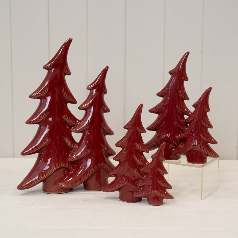 Red Ceramic Bendy Double Christmas Trees
