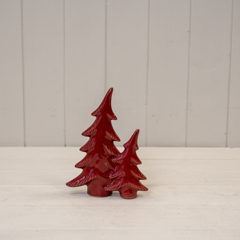 Red Ceramic Bendy Double Christmas Trees