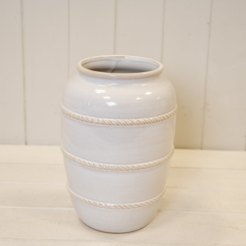 Natural Rustic Ceramic Vase with Rope Detail