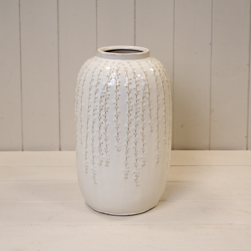 Cream Ceramic Ribbed Vase