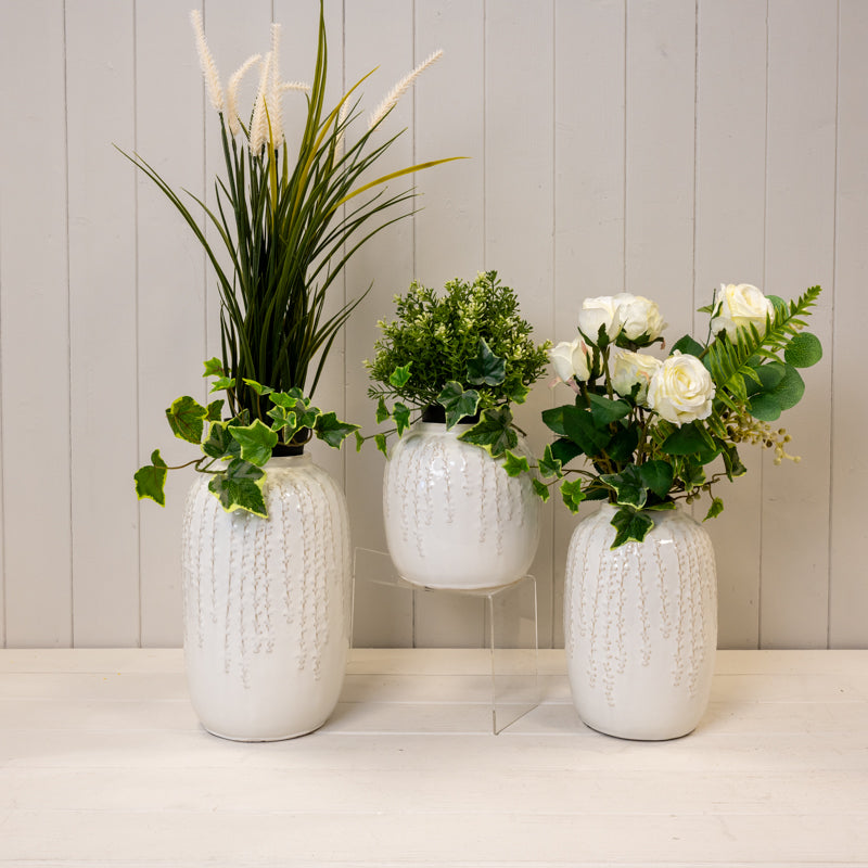 Cream Ceramic Ribbed Vase