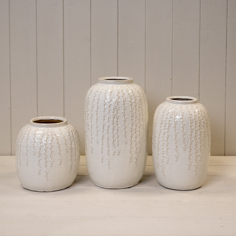 Cream Ceramic Ribbed Vase